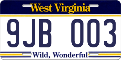 WV license plate 9JB003