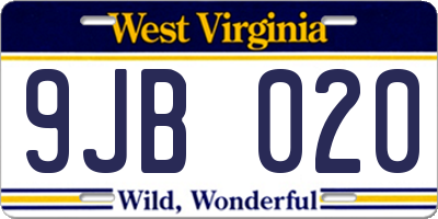 WV license plate 9JB020
