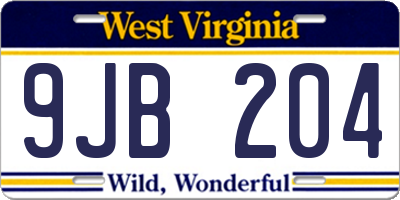 WV license plate 9JB204