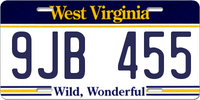 WV license plate 9JB455