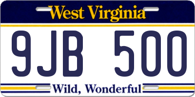 WV license plate 9JB500