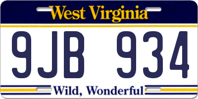 WV license plate 9JB934