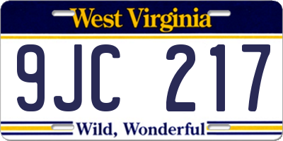 WV license plate 9JC217