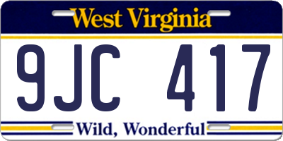 WV license plate 9JC417