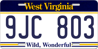 WV license plate 9JC803