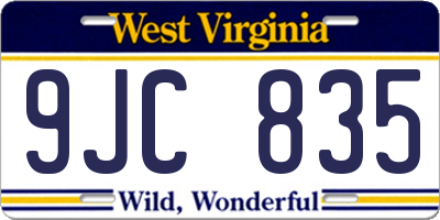 WV license plate 9JC835