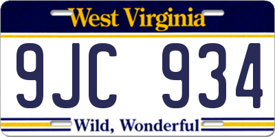 WV license plate 9JC934