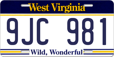 WV license plate 9JC981