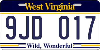 WV license plate 9JD017