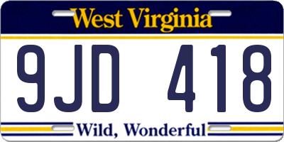 WV license plate 9JD418