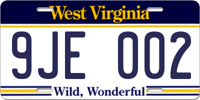 WV license plate 9JE002