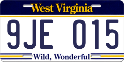 WV license plate 9JE015