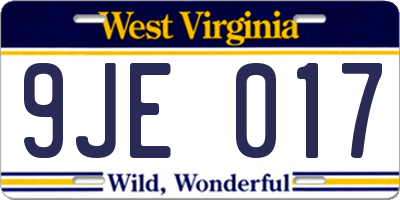 WV license plate 9JE017
