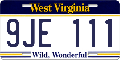 WV license plate 9JE111