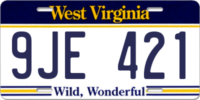 WV license plate 9JE421