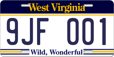 WV license plate 9JF001