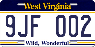 WV license plate 9JF002