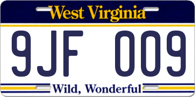 WV license plate 9JF009