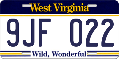 WV license plate 9JF022