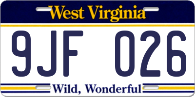 WV license plate 9JF026