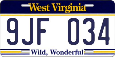 WV license plate 9JF034