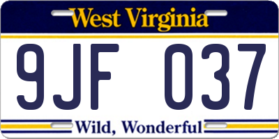 WV license plate 9JF037
