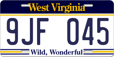 WV license plate 9JF045