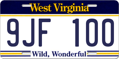 WV license plate 9JF100