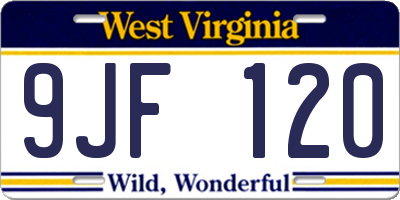 WV license plate 9JF120