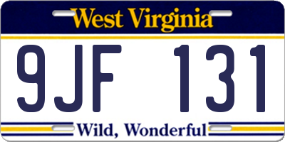 WV license plate 9JF131