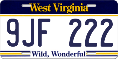 WV license plate 9JF222