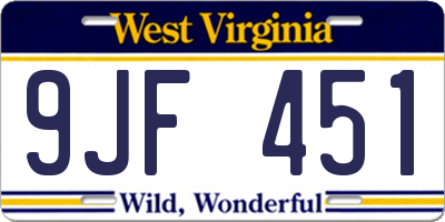 WV license plate 9JF451
