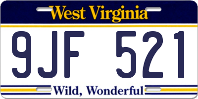 WV license plate 9JF521