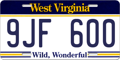 WV license plate 9JF600