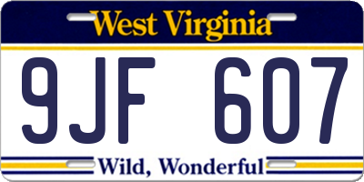 WV license plate 9JF607