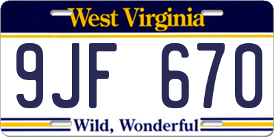 WV license plate 9JF670