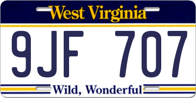 WV license plate 9JF707