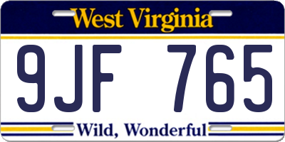 WV license plate 9JF765