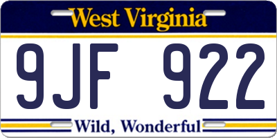 WV license plate 9JF922