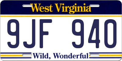 WV license plate 9JF940
