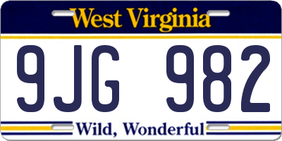 WV license plate 9JG982