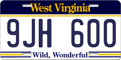 WV license plate 9JH600