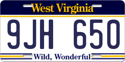 WV license plate 9JH650