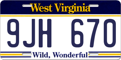 WV license plate 9JH670