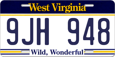 WV license plate 9JH948