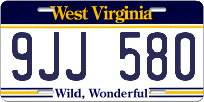 WV license plate 9JJ580