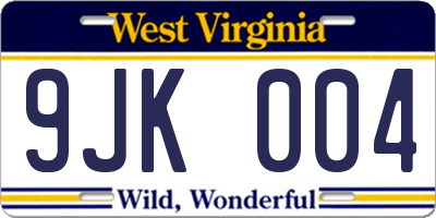 WV license plate 9JK004