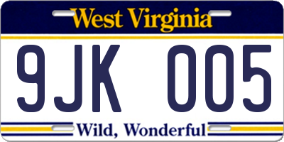WV license plate 9JK005