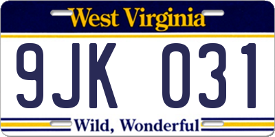 WV license plate 9JK031
