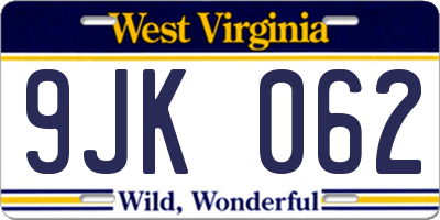 WV license plate 9JK062